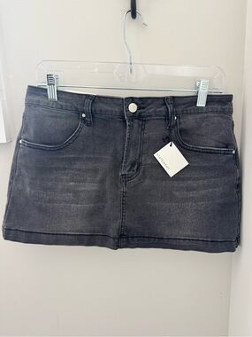 NWT - Statement Brand Washed Black Denim Mini Skirt